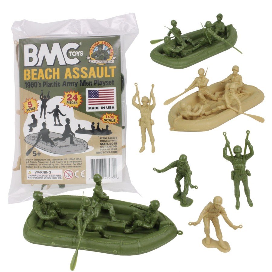 Era BMC Toys | Bmc Marx Plastic Army Men Beach Assault-Od Green & Tan 24Pc Ww2 Us Soldiers