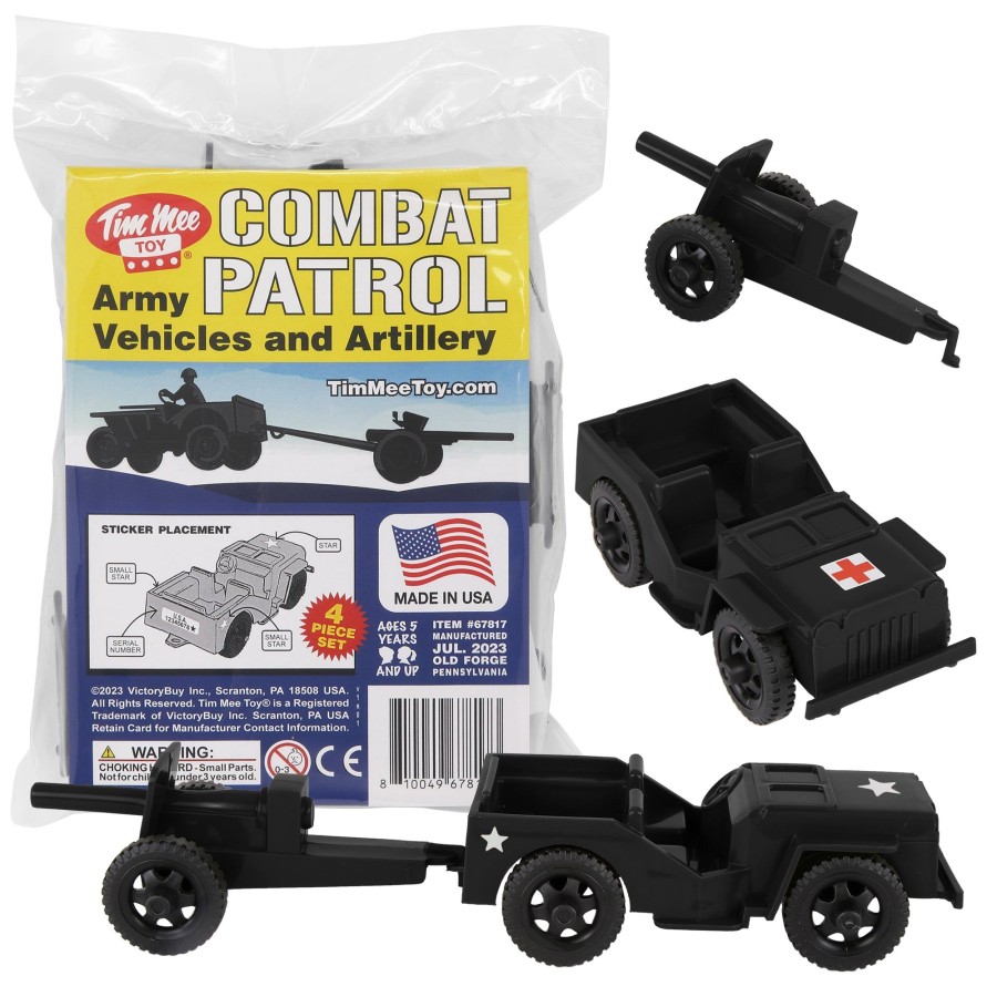 Era Tim Mee | Timmee Combat Patrol Willys & Artillery-Black 4Pc Playset Usa Made