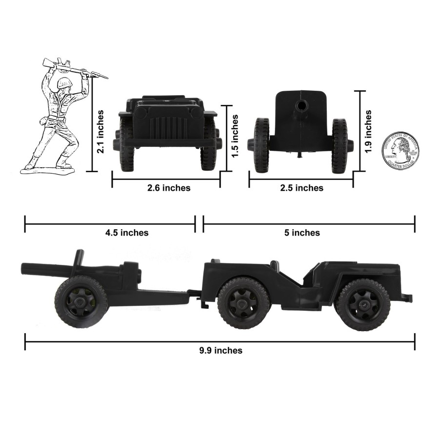 Era Tim Mee | Timmee Combat Patrol Willys & Artillery-Black 4Pc Playset Usa Made