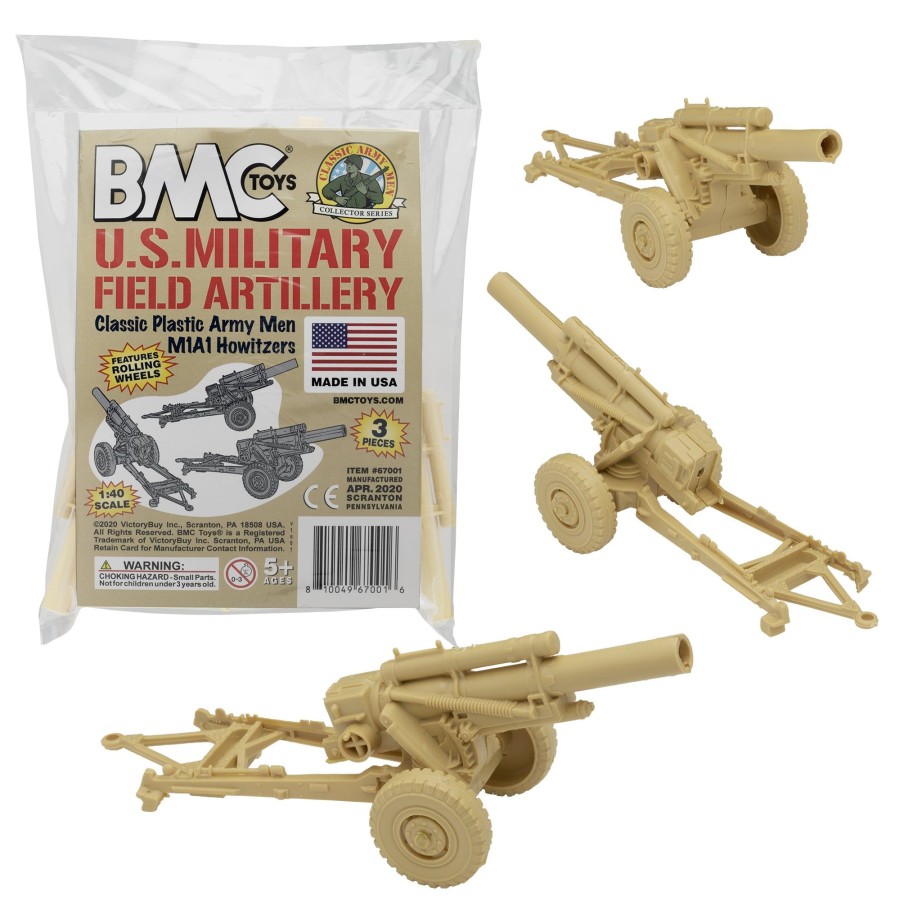 Era BMC Toys | Bmc Classic Marx Us Military Howitzers Tan 3Pc Plastic Army Men Field Artillery