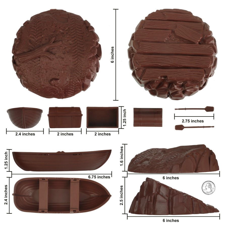 Plastic Army Tim Mee | Timmee Battle Terrain Plastic Army Men Playset Accessories-Volcano Island Boat