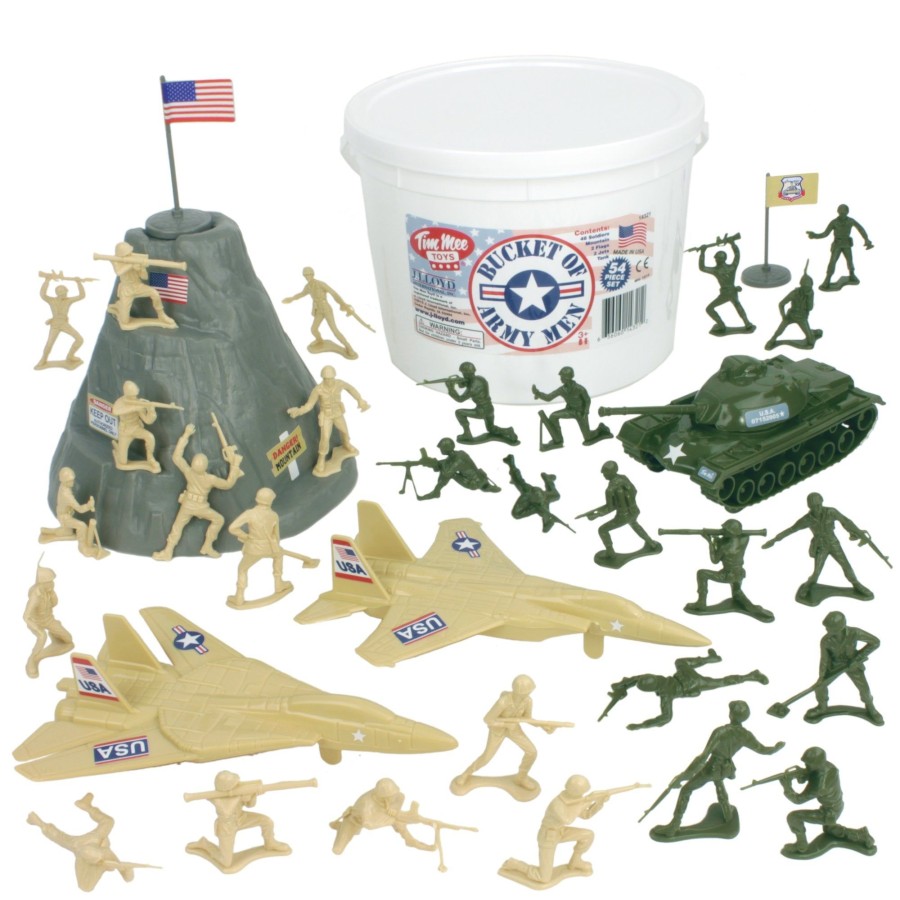 Era Tim Mee | Timmee Bucket Of Army Men-Desert Tan Vs Olive Green 54Pc Soldier Playset-Made In Usa