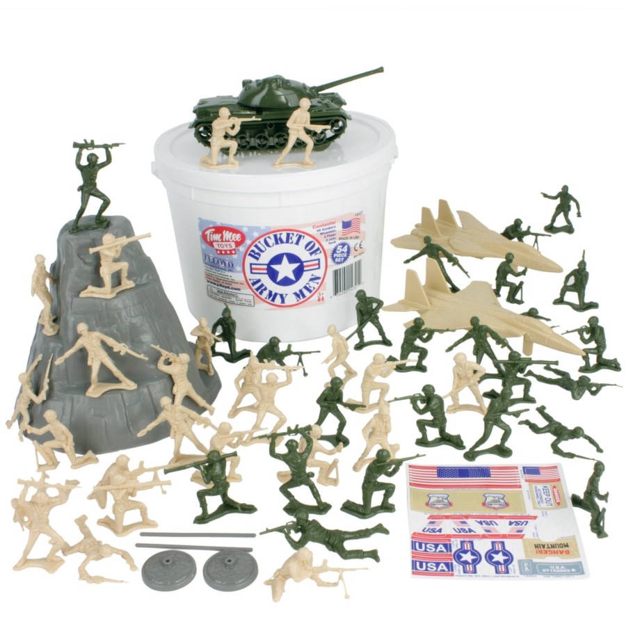 Era Tim Mee | Timmee Bucket Of Army Men-Desert Tan Vs Olive Green 54Pc Soldier Playset-Made In Usa