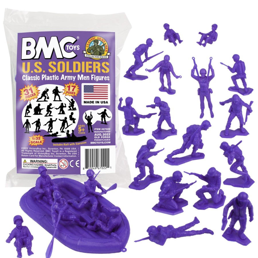 Era BMC Toys | Bmc Marx Plastic Army Men Us Soldiers-Purple 31Pc Ww2 Figures-Made In Usa