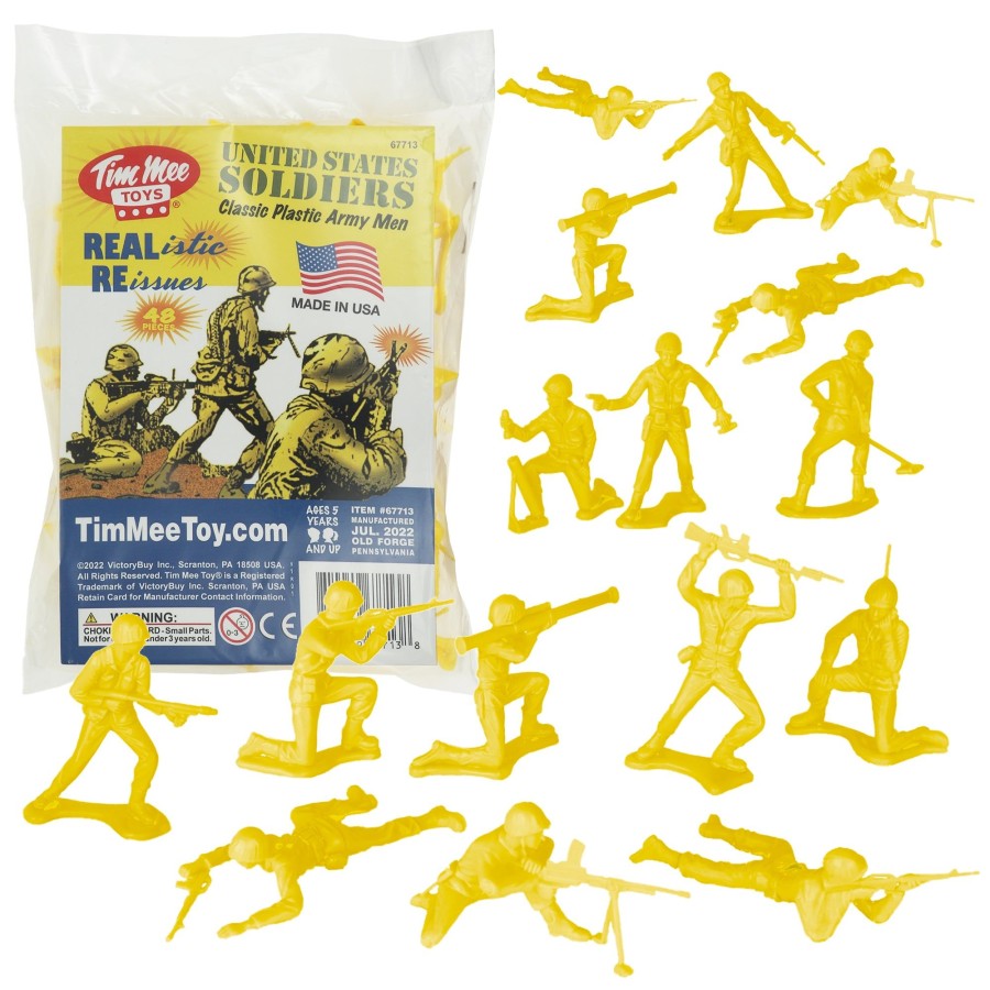 Era Tim Mee | Timmee Plastic Army Men-Yellow 48Pc Toy Soldier Figures-Made In Usa