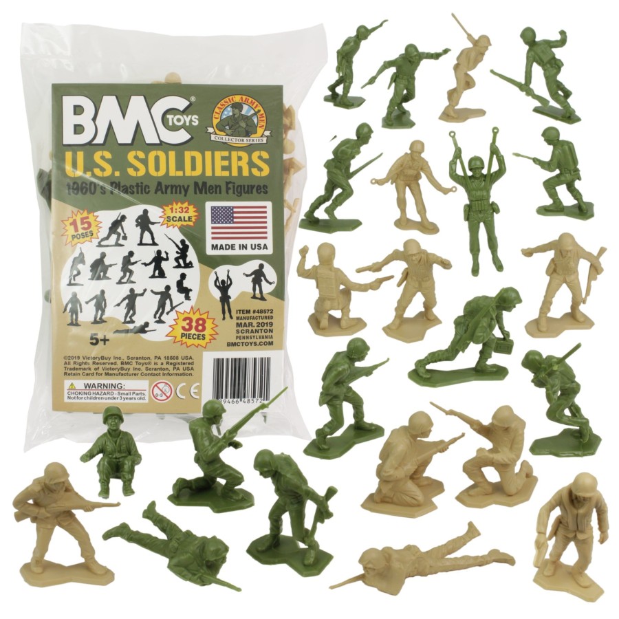 Era BMC Toys | Bmc Marx Plastic Army Men Us Soldiers-Green Vs Tan 38Pc Ww2 Figures-Usa Made