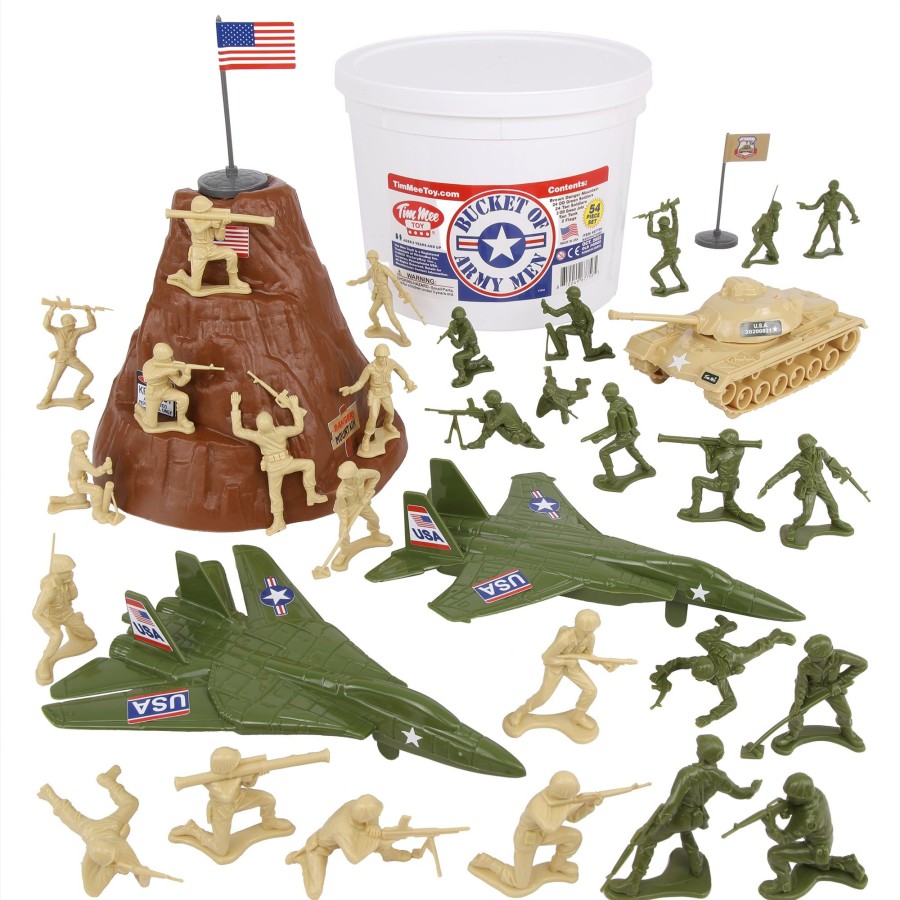 Era Tim Mee | Timmee Bucket Of Army Men-Tan Vs. Od Green 54Pc Soldier Playset-Made In Usa