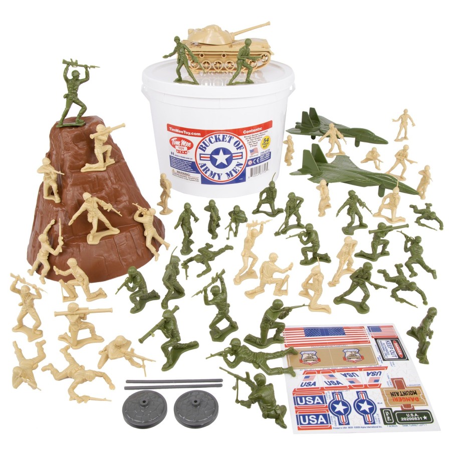 Era Tim Mee | Timmee Bucket Of Army Men-Tan Vs. Od Green 54Pc Soldier Playset-Made In Usa