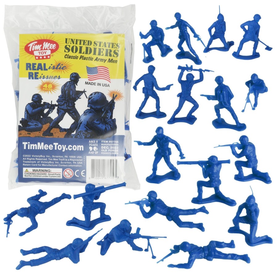 Era Tim Mee | Timmee Plastic Army Men-Blue 48Pc Toy Soldier Figures-Made In Usa