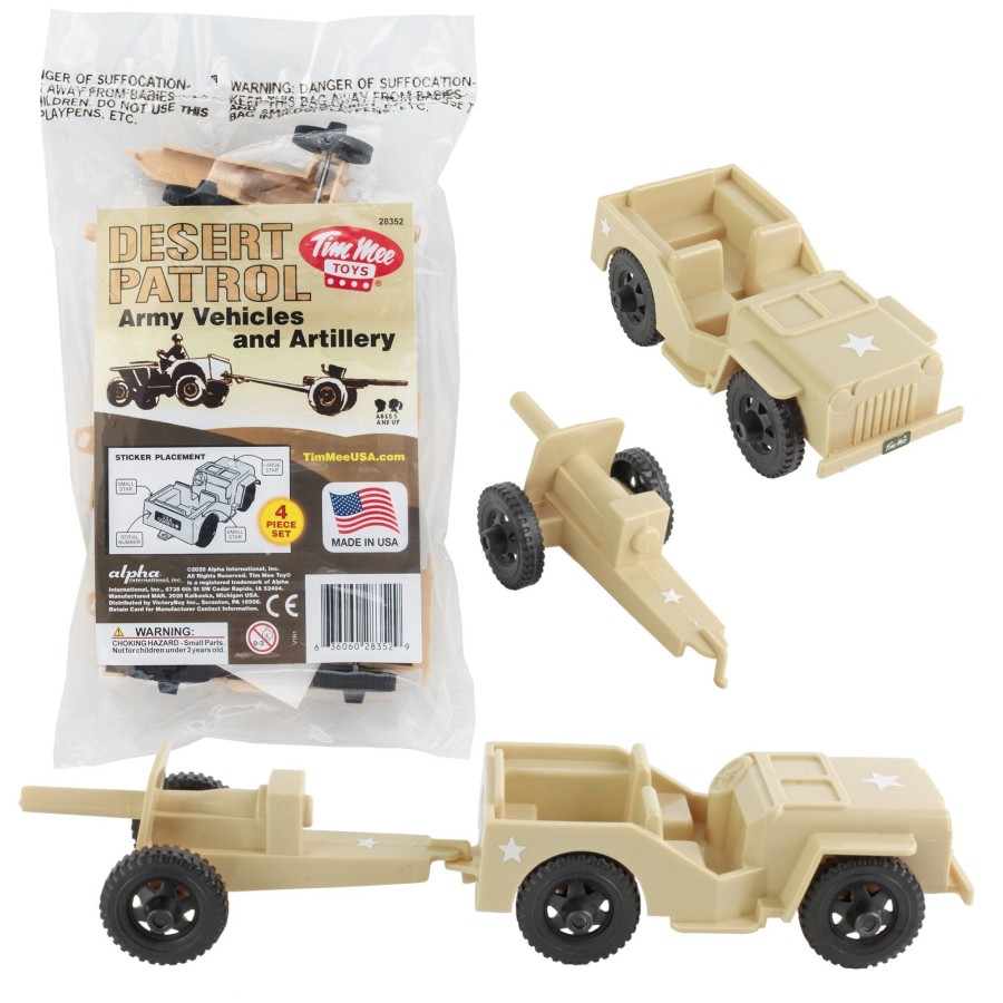 Era Tim Mee | Timmee Combat Patrol Willys & Artillery-Desert Tan 4Pc Playset Usa Made