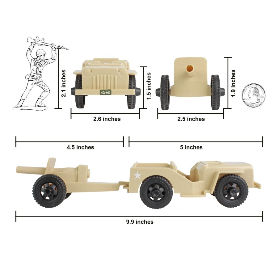 Era Tim Mee | Timmee Combat Patrol Willys & Artillery-Desert Tan 4Pc Playset Usa Made