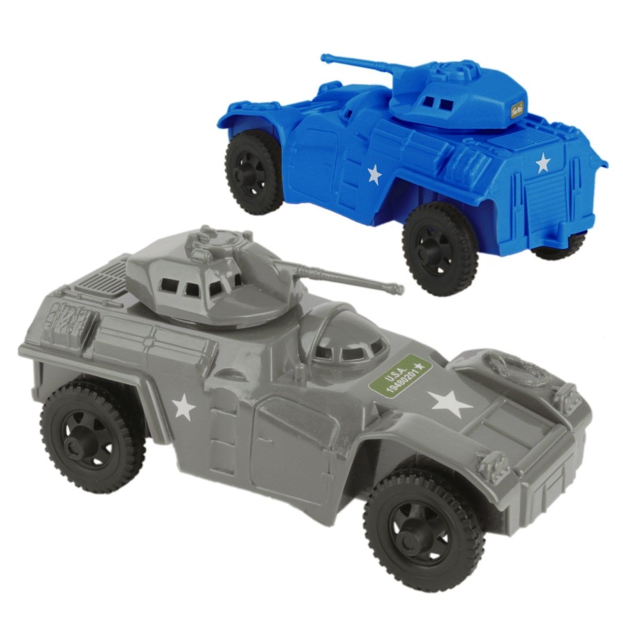 Era Tim Mee | Timmee Recon Patrol Armored Cars-Blue & Gray Plastic Army Men Scout Vehicles